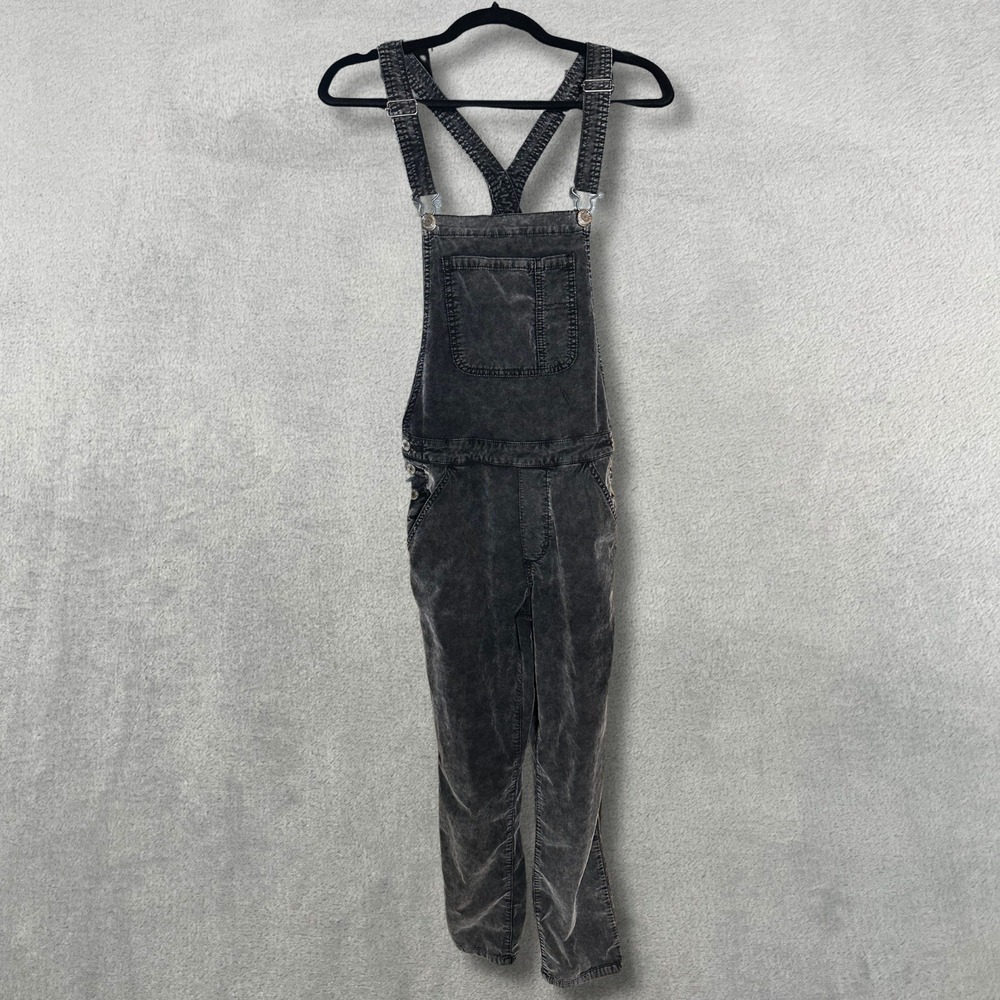 Universal Thread Overalls Womens 2 Black Corduroy Acid Wash Slim Bib Jumpsuit